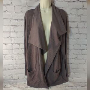 Fresh Produce XL Waffle Open Knit Grey Cardigan Sweater